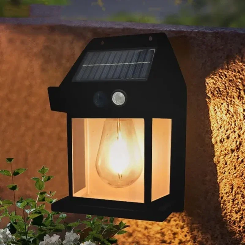 Waterproof Outdoor Solar Wall Lamp with Tungsten Filament and Motion Sensor for Garden and Home